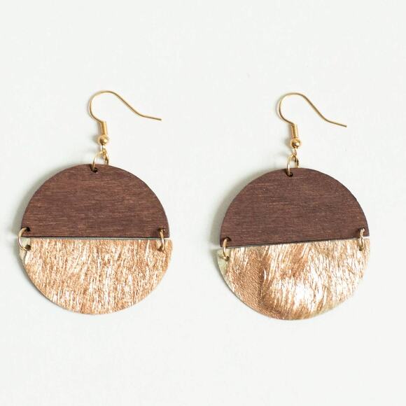 Georgia Rose Gold Wood Dangle Hinged Earrings - Picture 1 of 2